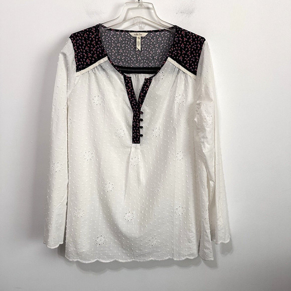 Matilda Jane Snow Globe Eyelet Tunic Top XXL Plus White Roses Long Sleeve Boho - Picture 1 of 10
